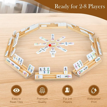 2-8 Players Mexican Train Dominoes Set with Numbers, 8 Wooden Racks, 91 Tiles, Portable Case, Dominos Set for Adults, Board Games for Adults, Easter Gifts, Easter Basket Stuffers