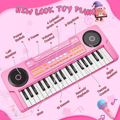 Upgraded Kids Piano Keyboard – 37 Keys Toddler Keyboard with Microphone Learning Instrument Musical Toys for 3 4 5 6 Boys Girls Birthday Gift, Pink