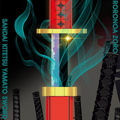 HI-REEKE Cosplay Anime Swords Building Blocks Kit 1 Piece Roronoa Zoro Sandai Kitetsu Yamato Sword Model Samurai Katana Toys for Adult -803PCS Luminous