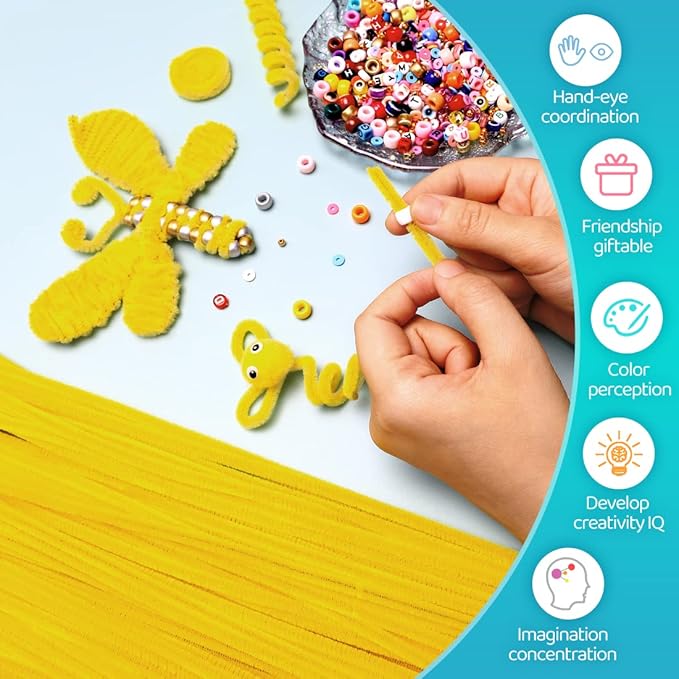 Iooleem 200pcs Yellow Pipe Cleaners, Chenille Stems, Pipe Cleaners for Crafts, Pipe Cleaner Crafts, Art and Craft Supplies.