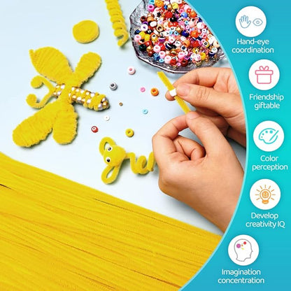 Iooleem 200pcs Yellow Pipe Cleaners, Chenille Stems, Pipe Cleaners for Crafts, Pipe Cleaner Crafts, Art and Craft Supplies.