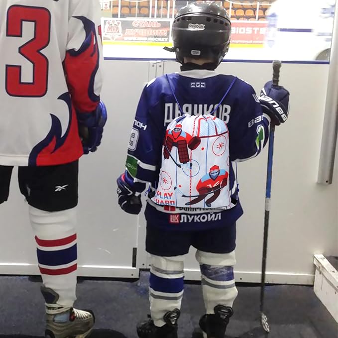 36 PCS Hockey Party Favors Set Include 12 Hockey Drawstring Bag, 12 Hockey Silicone Bracelet, 12 Hockey Motivational Keychain for Ice Hockey Sports Party Birthday Gift Supplies