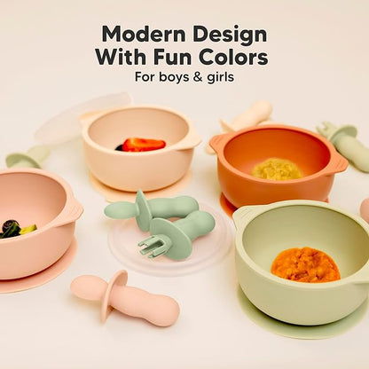 KeaBabies 4-Pack Silicone Baby Spoons and Forks Set - Baby Spoon Self Feeding, BLW Baby Utensils 6-12 Months, Baby Led Weaning Feeding Spoon, Teething Infant Baby First Food Training Pre Spoon (Sage)