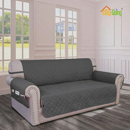 Easy-Going Waterproof Oversized Loveseat Covers Leakproof Couch Cover for 2 Cushion Couch Sofa Cover Washable Sofa Slipcover Non-Slip Furniture Protector with Pocket for Pets (Medium-XL, Dark Gray)