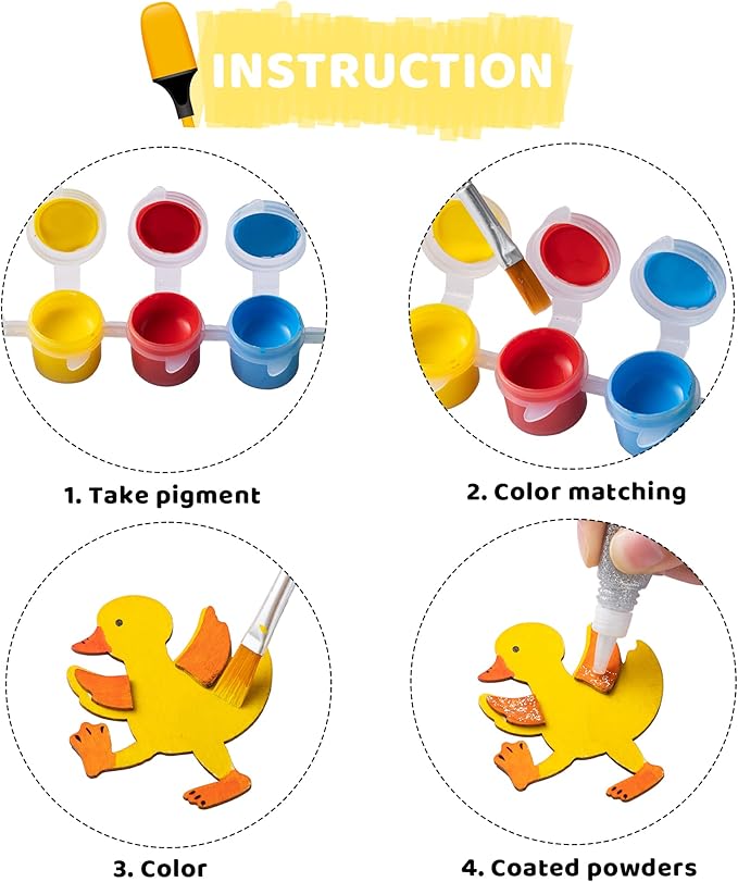 12 Pcs Easter Wooden Magnets Painting Craft Kits, Wooden Magnet Creativity Arts & Crafts Painting Kit for Kids, Decorate Your Own Painting Gift, Easter Crafts & Basket Stuffers, Easter Party Favors