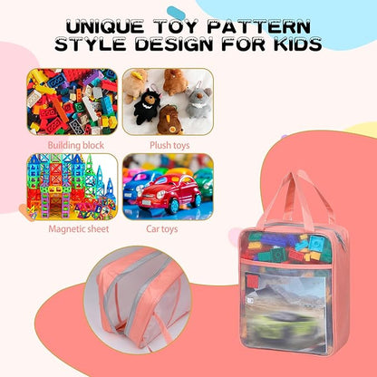 4 Pack Extra Large Mesh Toy Zipper Storage Bags(11.8 * 9.8 * 5.2in),Magnetic Tiles Block Sets Plush Toy Storage Organizer with Pockets, Travel Breathable See Through Colored Pouch with Handle