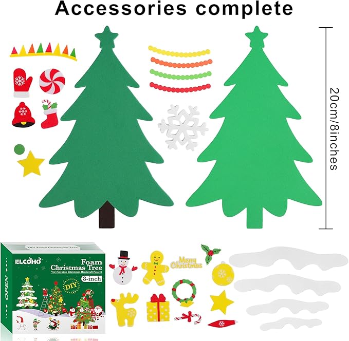 Elcoho 30 Kits Creative DIY Foam Christmas Tree for Making Funny Tree Assortment Christmas Foam Stickers for Holidays Party Activities