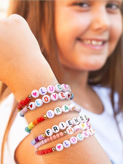 Lorfancy 24Pcs Beaded Bracelets for Girls Kids Toddler Jewelry Letter Beads Bracelet Bulk Rainbow Friendship Bracelets Colorful Princess Party Favors for Little Girls Ages 3 4 5 6 Years Old