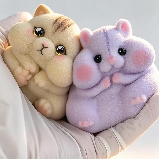 2-Pack Cute Squeeze Handmade Taba Squishy Cat & Hamster Toy Set, Ultra Soft Silicone Squishy Fidget Gift for Adults & Kids (2-Pack Hamster & Cat Set)