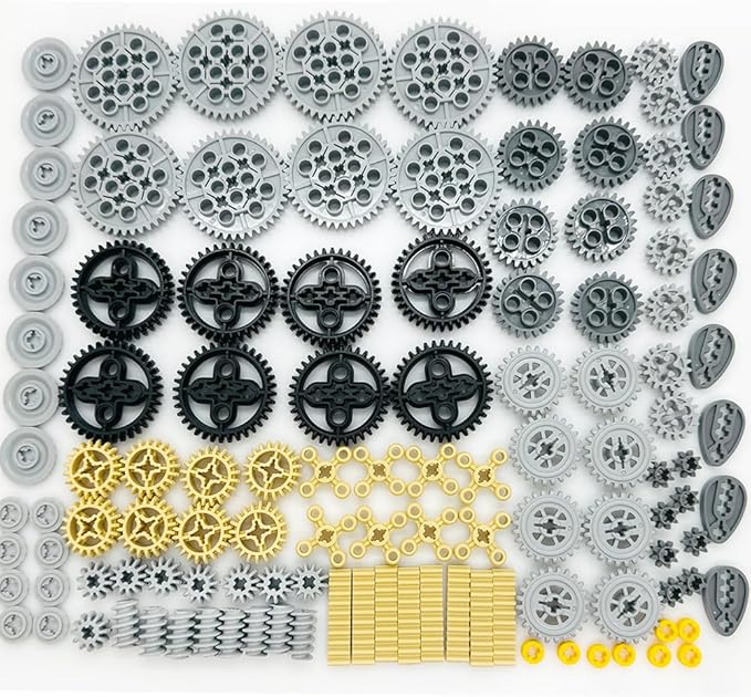 Technical Parts Wheels Gears Building Blocks Accessories Pieces kit Construction Toys Set for Kids 6yrs+ Compatible with Major Brands