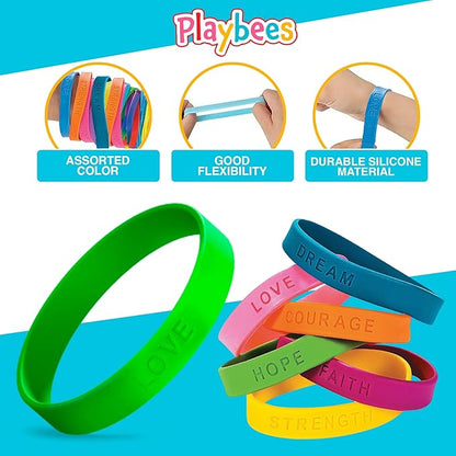 Rubber Bracelets with Sayings Assorted Colors 24-Pack Motivational Sayings Wristbands Unisex Accessories for Women Men Teens Students Graduation Gift Supplies - Party Favor Fashion & Prize