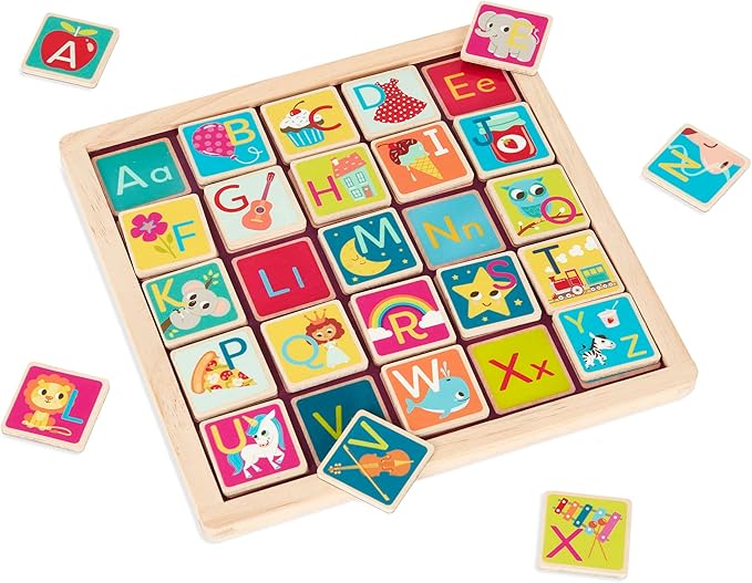 B. Toys- Magnetic Alphabetic- Wooden Alphabet Puzzle – Double-Sided Puzzle & Chalkboard – 26 Magnetic Letter Pieces – 2-in-1 Puzzle for Kids – 3 Years +
