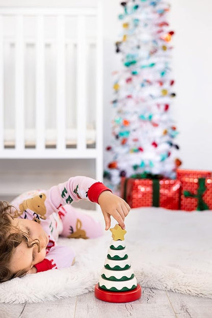 Pearhead Wooden Christmas Tree Stacking Toy, Holiday Nursery Décor & Stacking Rings for Baby, Perfect for Festive Playtime, Seasonal Celebrations, and Christmas-Themed Developmental Fun