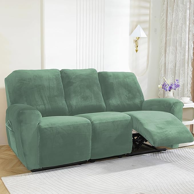 NORTHERN BROTHERS Stretchy Recliner Chair Covers, Velvet Recliner Covers, Lazy Boy Chair Cover (Light Green, 3 Seat)