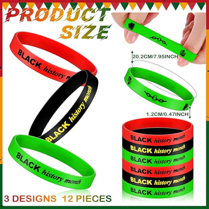 38 Pcs Black History Month Party Favors Including 12 Pcs Elastic Rubber Bracelets 12 Pcs Keychain 12 Pcs Buttons Badges Pins 2 Pcs Labels Stickers for Party African Black Freedom Day Supplies