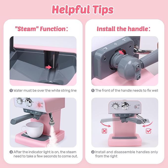 CUTE STONE Toy Coffee Set , Kids Coffee Maker Toy with Sound and Light, Realistic Steam, Play Kitchen Set with Play Food, Toddler Toy Kitchen Accessories for Girls Boys