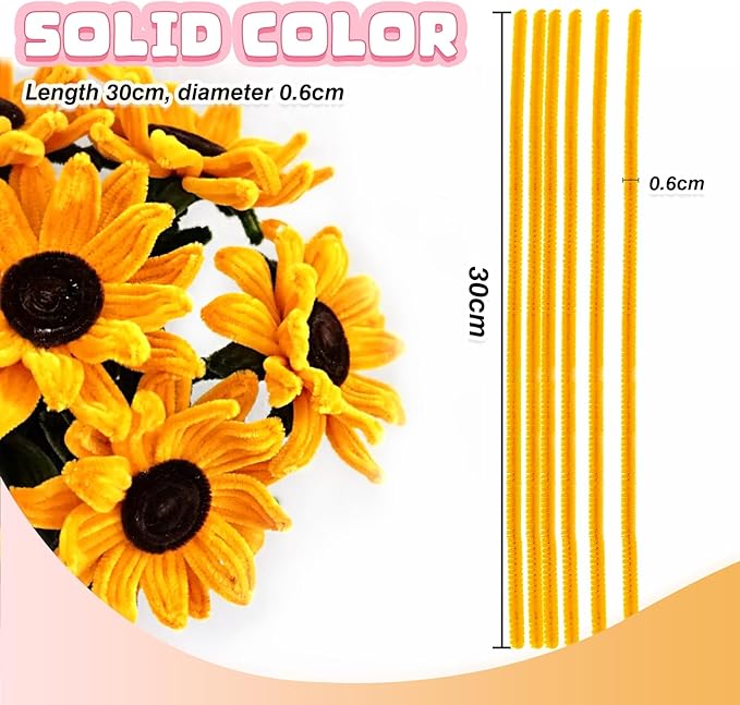 TOAOB 100pcs Pipe Cleaners Crafts Supplies Golden Yellow Pipe Cleaners Chenille Stems 6mm x 12 Inch Fuzzy Pipe Cleaners for DIY Art Crafts Decorations