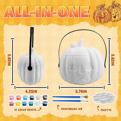 FUNZBO Paint Your Own Lamp Kit, Arts and Crafts Supplies Painting Kits for Kids Teens Adults, 5.7x4.7in Pumpkin Candy Bucket, DIY Night Light Toys Christmas Holiday Gift for Toddlers Girls Boys Age 3+