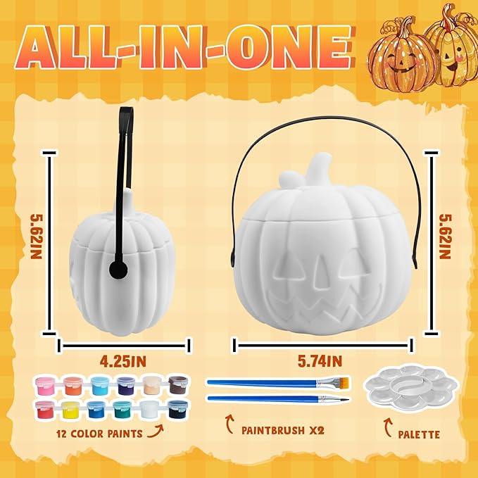 FUNZBO Paint Your Own Lamp Kit, Arts and Crafts Supplies Painting Kits for Kids Teens Adults, 5.7x4.7in Pumpkin Candy Bucket, DIY Night Light Toys Christmas Holiday Gift for Toddlers Girls Boys Age 3+