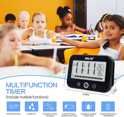 Waterproof Hanging Timer for Bathroom, Digital Kids Shower Clock with Temperature & Humidity, 99 Minutes Countdown Timer with Alarm, Water Resistant Large LCD Visual Timer, 2 Hooks Included (Black)