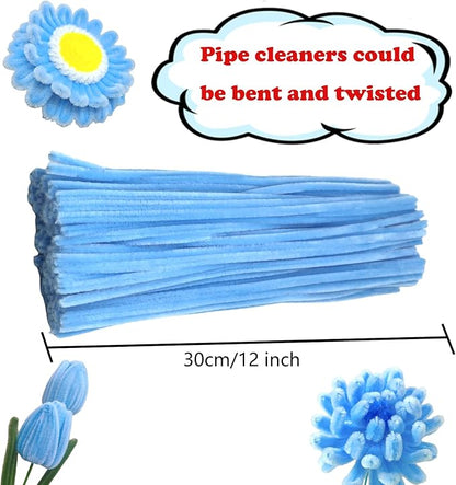 Swpohrat 100 Pieces Light Blue Pipe Cleaner Craft Set,Thick Fuzzy Chenille Stem Pipe Cleaners for DIY Craft Projects and Decorations
