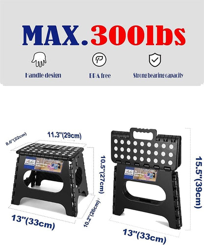ACKO Folding Step Stool Foldable Step Stools for Kids and Adults 11 Inch Foot Stool Black Plastic Step Stool with Portable Handle Small Stool Hold up to 300lbs for Bathroom,Bedroom, Kitchen 1PC