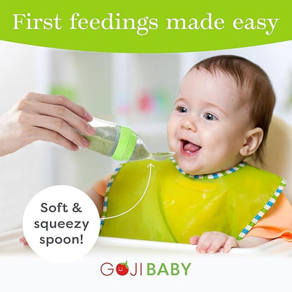 – Baby Food Dispensing Spoon – Mess-Free Feeding – Silicone Baby Food Dispenser for 4+ Months – Precise Food-Release Bottle Spoon Feeder – Straining Baby Squeeze Spoon (Green, 4 Pack)