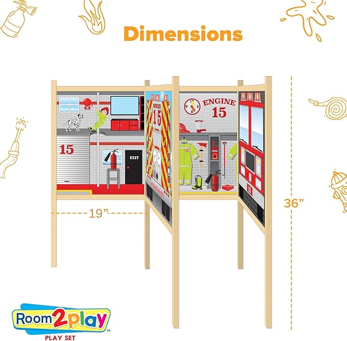 Fire Station - Large Kids Pretend Play Set for Toddlers Ages 3+ Years –Wooden Toy Playset Folds Away for Easy Storage with 20 Fun & Interactive Pieces