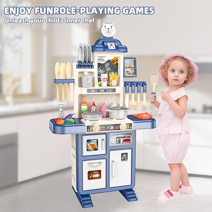 Interactive Kids Play Kitchen Set with Realistic Lights and Sounds - 46 Piece Toy Kitchen Accessories