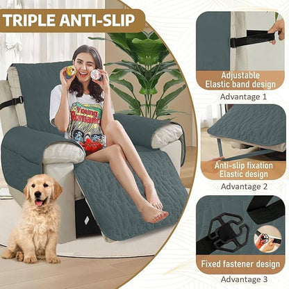 XINEAGE 100% Waterproof Recliner Chair Covers with Elastic Straps, Nonslip Reclining Couch Covers Washable Recliner Couch Cover with Pockets Furniture Protector for Pets Dogs (Dark Gray, 25")
