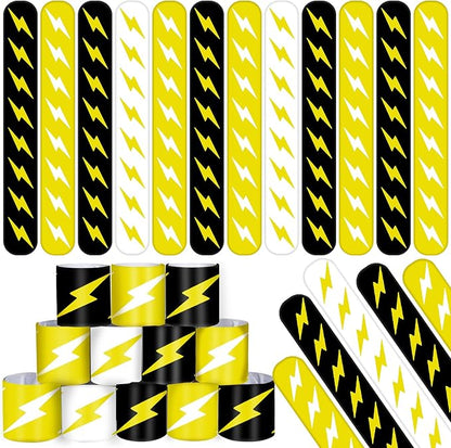 48 PCS Lightning Bolt Slap Bracelets Flash Wristbands, Party Favors, Goodie Bag Fillers for Lightning Bolt and Flash Birthday Decorations