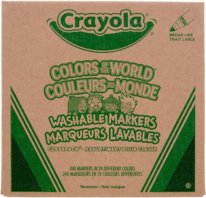 Crayola Colors Of The World Classpack (240 Ct), Bulk Skin Tone Washable Markers, School Supplies For Teachers, Individual Marker Boxes