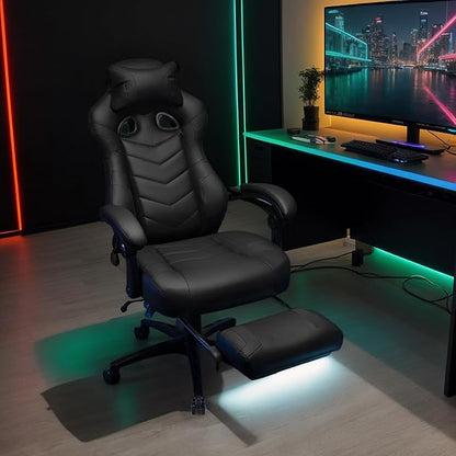 Gaming Chair High Back Ergonomic Racing Computer Desk with Comfortable Lumbar Support and Headrest Girl Gamer Height Adjustable