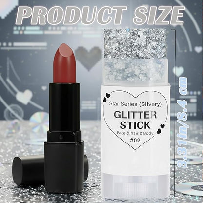 Silver Hair Glitter Stick,Cheer Body Face Glitter,Mardi Gras Outfit for Women,Rave Music Festival Singer Concert Accessories,Waterproof Halloween Cosplay Shimmer Makeup