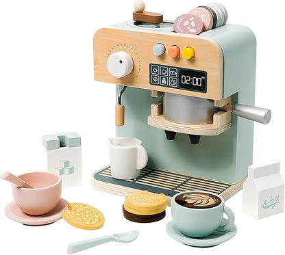 Kids Coffee Maker Playset, 23PCS Wooden Kitchen Toys, Play Kitchen Accessories for Toddler, Espresso Machine Playset Montessori Kitchen Toy, Gift for Boys and Girls 3 4 5 Years