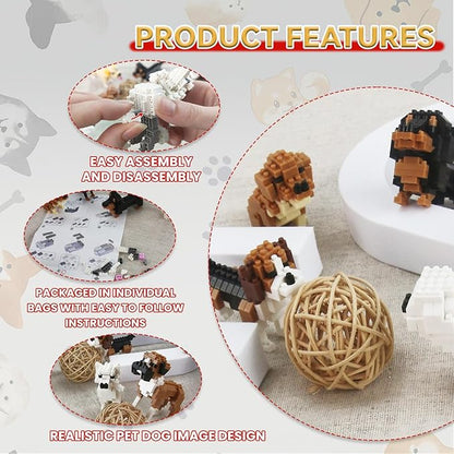 BOROLA 12 Different Pet Dog Building Blocks Set Educational Toy Realistic Fun Animal Assembly Kit Toys Games