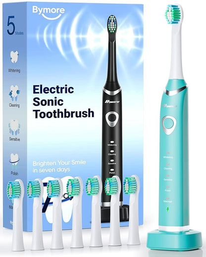 Bymore Electric Toothbrush for Adults,Kids Electric Toothbrush,Travel Sonic Kids Toothbrush with 8 Replacement Heads,Ultra Soft Rechargeable Toothbrush-Blue