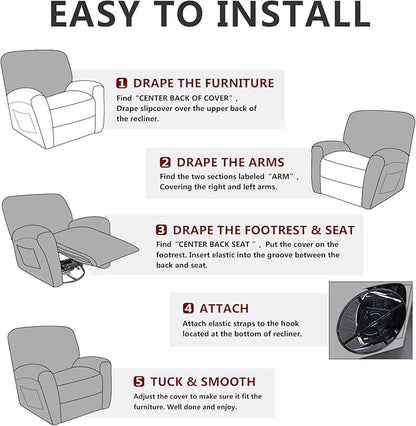 Leather Look Oversize Recliner Chair Covers, Thick 4 Pieces Lazy Boy Recliner Covers for Recliner Chair, Leather Cover for Recliner Slipcovers for Pets Kids(X-Large, Dark Grey)