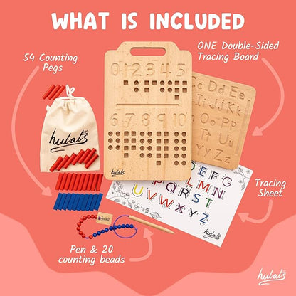 Montessori Counting Peg Board - Number & Letter Tracing Board - Wooden Montessori Alphabet & Counting Toys Toddlers 3+ Years Old - Alphabet Learning + Education Home Schooling Materials Pre-K