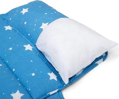 Delta Children Nap Mat - Includes Pillow & Blanket for Toddlers and Kids; Features Carry Handle w/Strap Closure and Name Tag; Rollup Design is Ideal for Preschool and Daycare; Personalization Optional