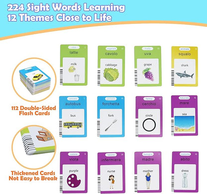 MAYAPHILOS Italian and English Talking Flash Cards, Pocket Speech for Learn Italian, Italian Language Learning Audible Talking Flashcards Toddlers' Sensory Preschool Educational Birthday Gifts