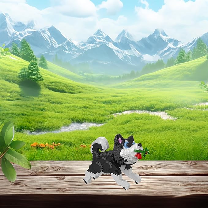 Cute Animal Building Blocks, Pet Micro Mini Building Blocks for Adults and Kids Age 6+ Gift Toy 1002 Pcs (Black Husky)