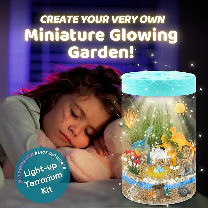 Light Up Dinosaur Terrarium Kit for Kids, Educational Science Kits Gardening Kit for Kids Boys and Girls, Creative Dinosaur Toys for Boys, Arts and Crafts for Kids Birthday Gifts for Ages 4 5 6 7 8-12