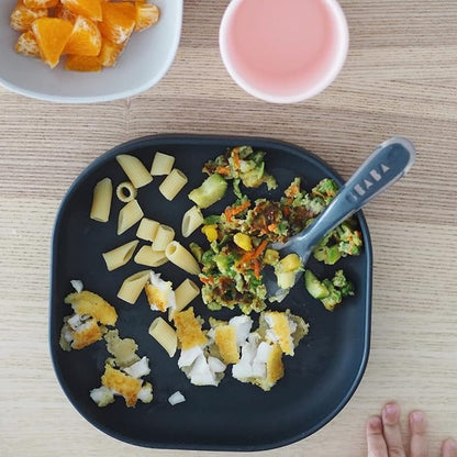 BEABA Silicone 4 Piece Baby Feeding Set, Suction Plates for Baby, Includes Plate, Bowl, Cup, 2nd Stage Silicone Spoon, High Grade Food Safe Silicone, Midnight