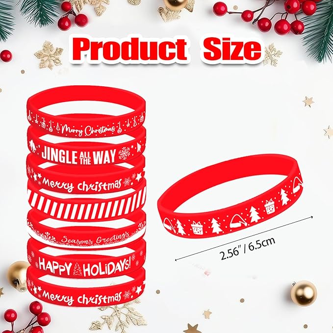 Morcheiong 42 Pieces Christmas Rubber Bracelets 7 Classic Design Silicone Wristbands for Merry Xmas Party Favors (Red)