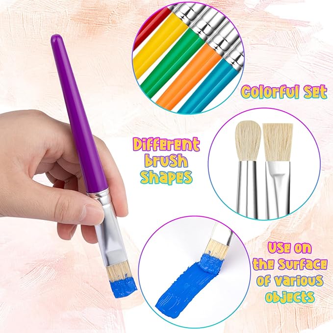 20 Pcs Paint Brushes for Kids Bulk - Round and Flat Kids Paint Brushes, Easy Clean and Hold Toddler Paint Brushes for Acrylic Oil Watercolor Washable Paint