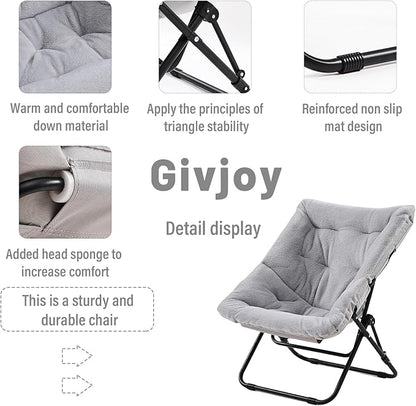 Comfy Saucer Chair, Soft Faux Fur Oversized Folding Accent Chair, Flexible Lounge Lazy Chair for Adults Kids, Metal Frame Moon Chair for Dorm Room, Bedroom, Living Room