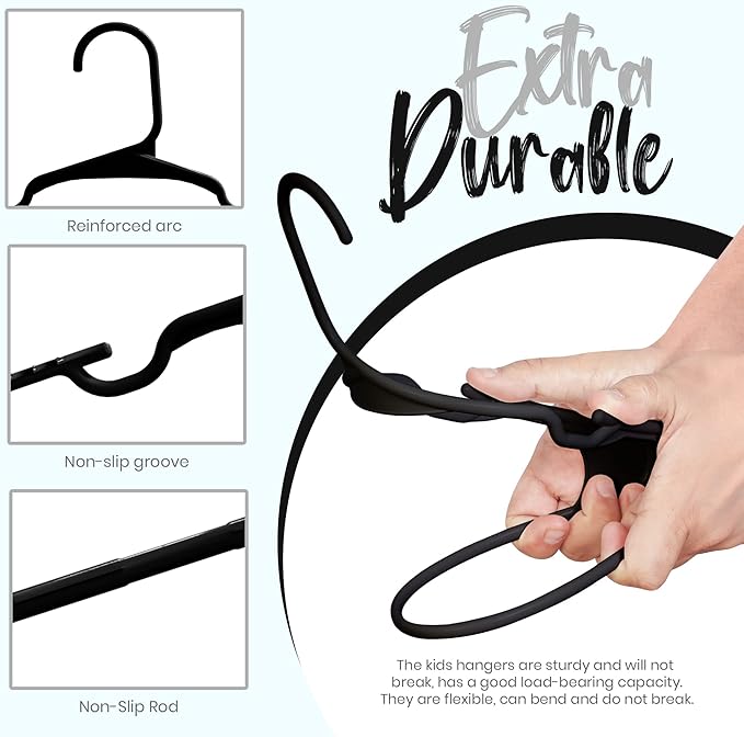 Utopia Home 60 Pack Kids Hangers - 11.5 Inch Plastic Baby Hangers for Closet - Childrens Hangers for Clothes & Infant Hangers for Closet - Ideal for Everyday Standard Use (Black)