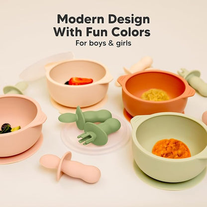 KeaBabies 4-Pack Silicone Baby Spoons and Forks Set - Baby Spoon Self Feeding, BLW Baby Utensils 6-12 Months, Baby Led Weaning Feeding Spoon,Teething Infant Baby First Food Training Pre Spoon (Desert)