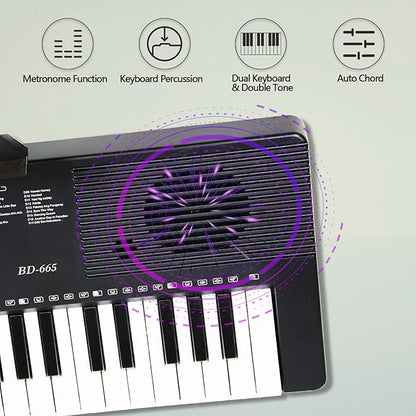 61 Key Keyboard Piano for Beginners with Lighted Keys & Pro Teaching Modes,Includes Stand, Bench, Microphone, Music Stand,70 Demos, 200 Rhythms/Tones, Gift for Beginners
